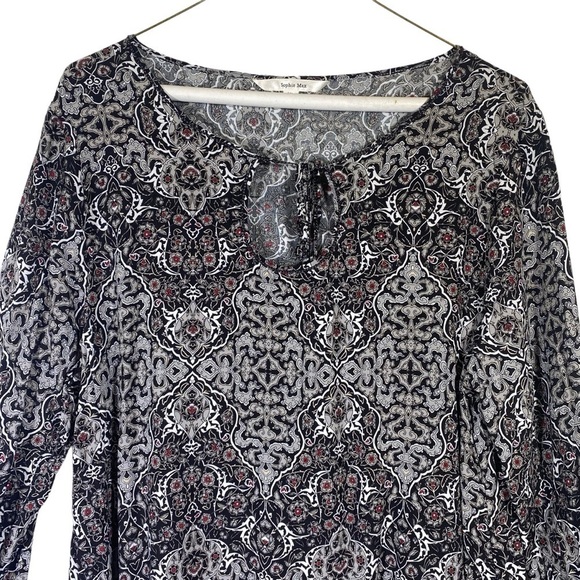 Sophie Max women's size XL black gray paisley print pop over tunic blouse top - Picture 3 of 6